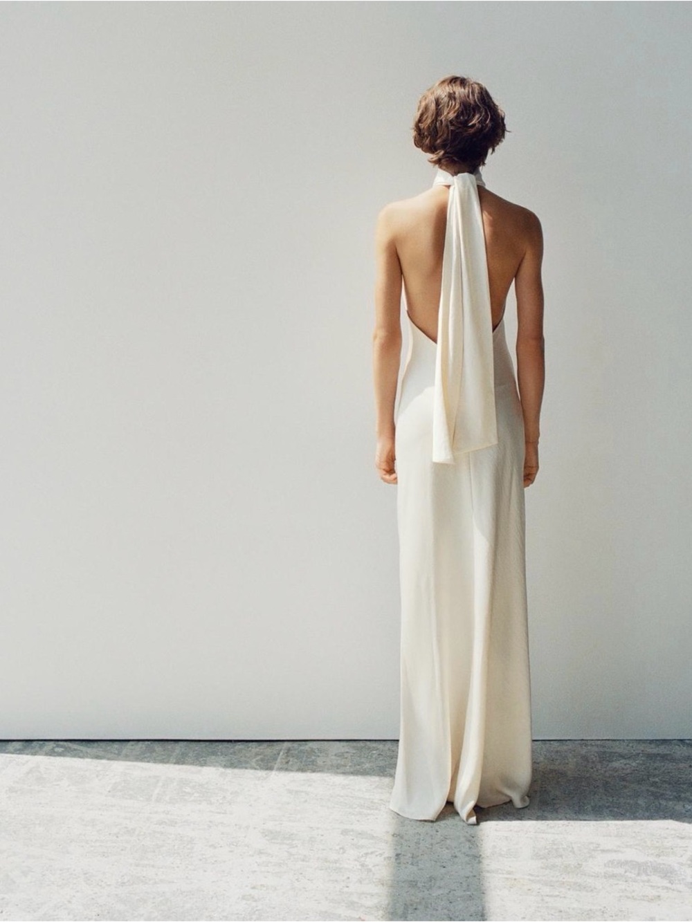 Zara satin tie detail halter maxi dress white 7823/330/251 XS NEW